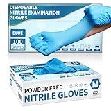 Medguy Powder-Free Nitrile Exam Gloves, 4.5 Mil, 100 Pcs Blue Disposable Latex-Free Food-Safe Medical Cleaning Cooking Gloves (Medium)