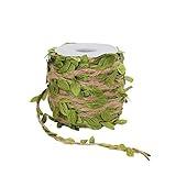 Tenn Well Burlap Leaf Ribbon, 66 Feet 5mm Natural Jute Twine Ribbon with Artificial Leaves for Crafts, Wedding, Jungle Safari Party, Home Decorations