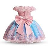 NNJXD Baby Girl Bowknot Tutu Dress for Infant Christening Flower Girls Wedding Birthday Party Gown 2025 Pink&Blue Size(90) 12-18 Months