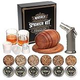 Whiskey Smoker Kit with Torch - 6 Flavors Wood Chips, 2 Glasses, 2 Ice Ball Molds - Cocktail Smoker Infuser Kit, Old Fashioned Drink Smoker Kit, Birthday Bourbon Whiskey Gifts for Men,Dad(NO Butane)