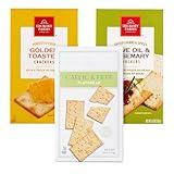 Hickory Farms Gourmet Cracker Variety 3 Pack | Charcuterie Board Crackers | Artisan Crackers | Golden Toasted Crackers, Olive Oil and Rosemary Crackers, Garlic and Herb Crackers