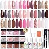 Modelones 20 Colors Dip Powder Nail Kit, Nail Dip Powder Kit Starter Set Nude Pink Skin Glitter DIY Manicure Dipping Powder Kit System with Activator Base Top Coat for Beginner