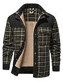 Haellun Men's Long Sleeve Sherpa Lined Shirt Jacket Flannel Plaid Fleece Coats (X-Large, Army green)