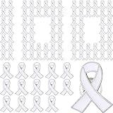 Batiyeer 100 Pcs Lung Cancer Awareness Pin White Ribbon Brooches Bulk Enamel Lapel Bones Support Present Gift Survivor Badge for Men Women Survivor