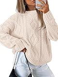 Trendy Queen Oversized Sweaters Womens Plus Size 2024 Fall Fashion Outfits Cable Knit Crewneck Pullover Cute Chunky Long Tunic Top Winter Old Money Clothes with Leggings Cream