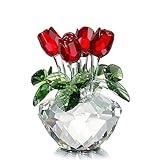 H&D HYALINE & DORA Red Rose Figurine Ornament Spring Bouquet Crystal Glass Flowers Gift-Boxed