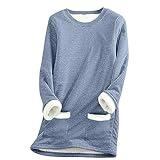 Black+of+Friday Deals 2024 Women Womens Fleece Crewneck Sweatshirts Pullover Winter Warm Sherpa Lined Sweaters Casual Soft Comfy Loungewear Tunic Tops Fleece Tops for Women