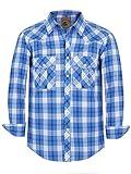 COEVALS CLUB Men's Western Cowboy Long Sleeve Pearl Snap Casual Plaid Work Shirts (White & Blue Plaid #29 L)