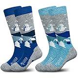 Hylaea Merino Wool Ski Socks Kids, Knee-high Warm Thermal Snowboard Skating Socks for Toddler Boys and Girls Grey Blue Small