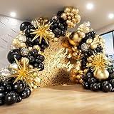 FOTIOMRG Black and Gold Balloons Garland Arch Kit, 5 10 12 18inch Black Gold Confetti Latex Balloons for 2024 Graduation New Year Anniversary Birthday Party Decorations