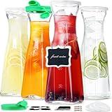 Ritayedet Glass Carafe, 1 Liter Carafe for Mimosa Bar, 4 Pcs, Square Carafe Pitcher with Lid, Drink Dispenser for Parties, Cold Water, Milk, Juice Container, Tea, Wine, Cocktails (6 Lids & 2 Spouts)