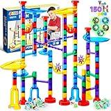 JOYIN 150Pcs Glowing Marble Run- Construction Building Blocks Toys with 5 Glow in The Dark Glass Marbles, STEM Educational Building Block Toy