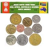 10 Exotic Coins from Asia, Middle East, Africa, Oceania, South America. Collectible Coins, Old Coins for Your Coin Album, Coin Bank or Coin Holders