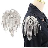 Qlavoca Crystal Fringe Shoulder Epaulette Rhinestones Appliques Stitch Patches for DIY Women Fashion Accessories 2pcs/Pack