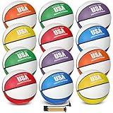 Lenwen 12 Pieces Rubber Basketball Bulk Official Size Basketball with Pump for Game Practice Training Street Ball Back to School Sport Gift for Kids Youth Teens Adults Indoor Outdoor (Size 7)