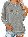 EADINVE "FUN FACT: I don't care Letter Print Women's Crewneck Sweatshirt Raglan Long Sleeve Casual Pullover Tops Grey XX-Large