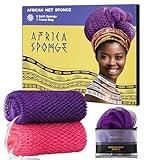 African Net Sponge Authentic - 2 Pieces Exfoliating Body Scrubber Bath Sponge - Back Scrubber Washcloth for Shower with Travel Bag - Real African Scrub Exfoliator Body Care Bathing Accessories