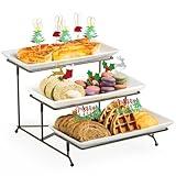 LAUCHUH 3 Tier Serving Tray Porcelain Tiered Serving Stand Collapsible Sturdier Rack with 3 Serving Platters & 2 Cross Bars for Entertaining Fruit Dessert Party Display Set, 12 Inch, Bronze