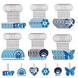 KQDFRSWEW 48 Pcs Child Abuse Prevention Awareness Keychain Accessories Bulk Blue Pinwheel Blue Ribbon Key Ring Jewelry Gifts for Nonprofit Social Organization Charity