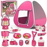 Kids Camping Set with Tent - Pop Up Tent, Kids Play Tent Outdoor Toys Camping Tools Set Gift for Girls Age 3 4 5 6 Year Old Birthday Christmas