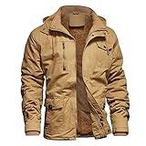 Dr.Cyril Men's Winter Jacket Cotton Fleece Lined Jackets Military Jacket Removable Hood Thick Tactical Work Coat，Khaki M