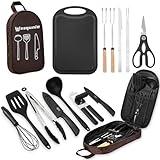 Wesqunie Camping Essentials Cookware Cooking Utensils Set - Camping Kitchen Utensils, Portable Outdoor Accessories, Stainless Steel & Silicone, Camping Gear Equipment for RV Picnic Grill