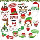 32 Pcs Christmas Photo Booth Props Kit - Merry Christmas Photo Props for Photography, DIY Fun Christmas Photobooth Photoshoot Prop Selfie Pose Sign Set for Adults Kids Christmas Party Favors Supplies