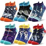 Welwoos Kids Boys Ankle Socks No Show Low Cut Funny Cute Cartoon Novelty Cotton Socks 6 Pairs Gifts Stocking Stuffers for Boys Kids(Space,5-8 Y)