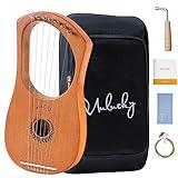 Lyre Harp Mulucky 7 Metal Lyre Steel String Bone Saddle Mahogany Lyre Instrument with Tuning Wrench and Black Gig Bag - MLH701