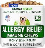 BARK&SPARK Dog Allergy Relief Chews (180 Immune Treats) - Anti-Itch Skin & Coat Supplement - Omega 3 Fish Oil - Dry & Itchy Skin Relief Treatment Pills - Itching, Paw Licking & Hot Spots