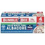 Bumble Bee Low Sodium Solid White Albacore Tuna in Water, 5 oz Can (Pack of 4) - Wild Caught Tuna - 29g Protein per Serving, High in Omega-3s - Non-GMO Project Verified, Gluten Free, Kosher