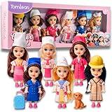 TOMLEON Career Dolls Playset – 6 Mini Dolls with Outfits for Chef, Veterinarian, Pilot, Construction Worker, Teacher & Baker – Educational Role Play Set with Accessories & Extra Clothes