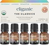 Cliganic Organic Essential Oils Set (Top 5) - 100% Pure Natural - Aromatherapy, Candle Making - Peppermint, Lavender, Eucalyptus, Lemongrass & Orange (Packaging May Vary)