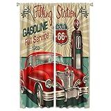 GoDazzling Retro Cars Blackout Curtains Window, Poster Style Image Gasoline Station Commercial Element Route 66 Illustration Print Curtains, for Living Room Bedroom 42x63in 2 Panels