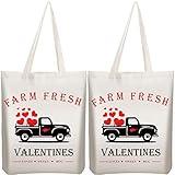 Weewooday 2 Pieces Valentine's Day Tote Bags Tote Bags Sacks Bag Reusable Canvas Tote Shoulder Bag Shopping Bag Handbag for Valentine's Day Party Grocery Shopping Market (Farm Fresh)