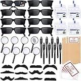 SNLN Spy Detective Party Favors Birthday Supplies for Kids Detective Glasses Invisible Ink Pen Magnifying Glass Pass Card Envelope Fake Mustache Sticker Boys Goodie Bag Stuffer Filler Classroom Prizes