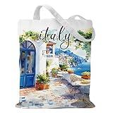 SEAOYOZO Italy Cotton Tote Bag for Women, Italian Souvenir Gifts Reusable Canvas Bag Double-Sided Watercolor Print Design for Travel, Shopping, Books, and Daily Use