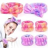 Spa Headbands for Women with Wristband Set: Facial Makeup Headbands for Girls & Teens - Soft Coral Fleece Elastic Hair Wraps with Wrist Accessories for Washing Face Shower Bath Beauty Skincare Gifts
