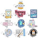 Wavwavw 10 Pcs Pharmacy Badge Reel Funny Pharmacy Technician Gifts Nurse Badge Reel for Doctors Nurses Week Gift Supplies