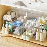 Delamu 4 Pack Bathroom Organizers and Storage, 2 Tier Clear Under Sink Organizer, Pull Out Medicine Cabinet Organizer