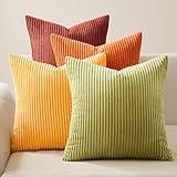 Topfinel Fall Burnt Orange Decorative Throw Pillows Covers 18x18 Inch Set of 4,Yellow Green Gradient Series Corduroy Striped Square Pillow Case,Western Modern Cushion Cover for Couch Sofa Bedroom