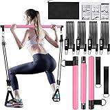 Bbtops Pilates Bar Kit with Resistance Bands(4 x Bands),3-Section Pilates Bar with Stackable Bands Workout Equipment for Legs,Hip,Waist and Arm (Pink30lbs,40lbs)