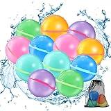 Reusable Water Balloons for Kids - Magnetic Refillable Water Balloons Set, Fun Summer Pool Toys & Beach Water Toys for Outdoor Games (12 Pack)