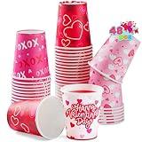 JOYIN 48 PCS Valentine's Day Disposable Cups Party Supplies 9 oz Paper Cocoa Cups，Valentine Party Drinkware Supplies for Coffee Tea Beverage with Pink Red Heart Love Design