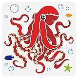 FINGERINSPIRE Octopus Pattern Stencil for Painting 11.8x11.8 inch Reusable Sea Creatures Craft Stencil Hollow Out Ocean Starfish Sea Fish Bubbles Stencil Template for Wall, Cabinets, Window, Canvas