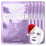 LAPCOS Collagen Sheet Mask, Firming Daily Face Mask with Collagen Peptides for Anti-Aging, Helps to Minimize Wrinkles, Restores Skin Elasticity & Firmness, Korean Beauty Favorite, 5-Pack