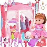 14" Baby Doll Toy Playset with Wardrobe Bed, 37PCS Beauty Hair & Baby Doll Care Toy Set, Toddler Toy Pretend Play Doll Incl Hair Salon Kit, Doll Clothes, Baby Gift for 3 4 5 6+ Year Old Girl Toy