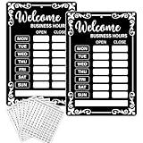 Lesnala 2Pcs Business hours sign Open hours signs for business Changeable store hours sign with stickers for Any Business Store Office and Glass Door or Window 13.78 x 9.45inch PVC Black