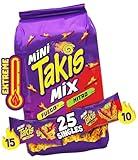 Takis Mini 25 pc / 1.23 oz Bite Size Variety Pack, Assorted Flavored Mixed Rolled Tortilla Chips – (15) Fuego Mini 1.23 oz, (10) Nitro Mini 1.23 oz