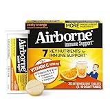 Airborne 1000mg Vitamin C with Zinc, SUGAR FREE Effervescent Tablets, Immune Support Supplement with Powerful Antioxidants Vitamins A C & E - 30 Fizzy Drink Tablets, Zesty Orange Flavor